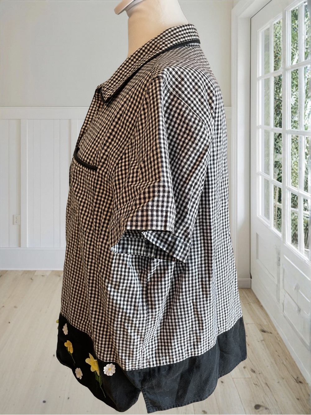 LEMON GRASS Women's Gingham Check Floral Daisy Daffodil Applique Shirt Large - Picture 4 of 12